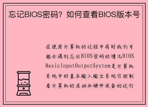 忘记BIOS密码？如何查看BIOS版本号